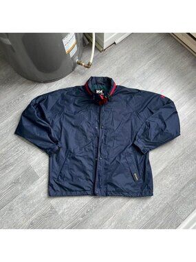 Navy Blue / Red Helly Hansen Zip-Up Windbreaker Jacket W/ Packable Hood